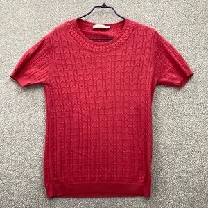 Betas Choice Sweater Womens  Medium Red Knit Short Sleeve  Stretch Crew Neck